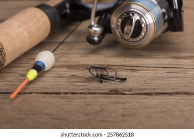 Fishing rod and reel along with fishing hooks