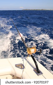 fishing rod with reel trolling on a boat