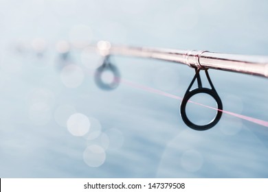 Fishing rod rings close up with blurred background