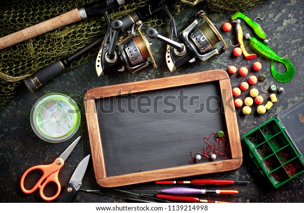 Fishing Rods Spinnings Composition Accessories Fishing Stock Photo