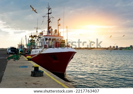 Fishing ships in the ancient city of Nesebar. Located in Bulgaria on the Black Sea coast.