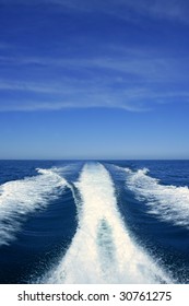 Fishing Speedy Boat Prop Wash, White Wake On The Blue Ocean Sea