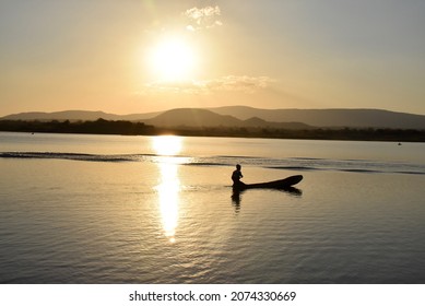 Fishing Sunset Dugout Canoe Africa