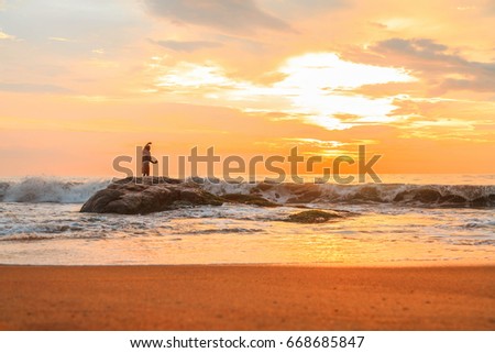Fishing at sunset, fisherman, Kalutara, Sri Lanka