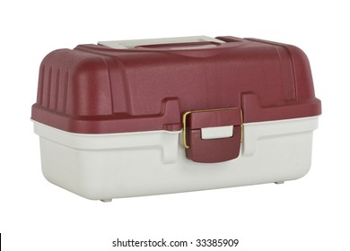 Fishing Tackle Box At An Angle Isolated On A White Background