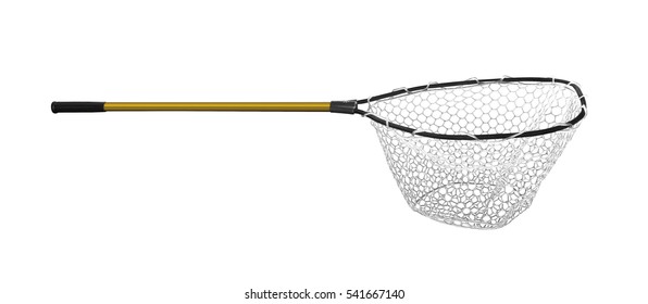 Fishing tackle. Landing net isolated on white
