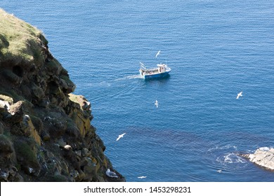 A Fishing Trawler Out At Sea Near Sumburgh Head In Shetland, North Of Scotland, UK.