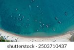 A fishing village with it´s traditional basket boats in Vietnam, Asia, seen from above