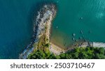 A fishing village with it´s traditional basket boats in Vietnam, Asia, seen from above