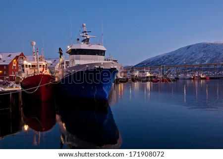 Fishingboats at the harbour in Tromso, Norway