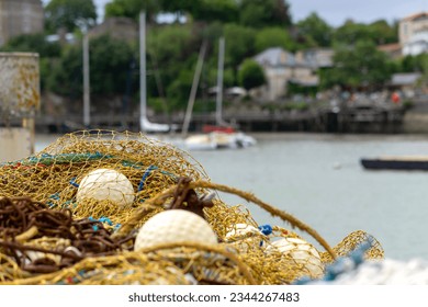 fishingnets in front of the harbor. Pornic, France
