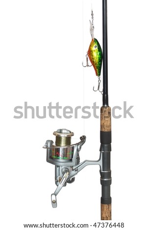fishing-rod from spinning-wheel on white background