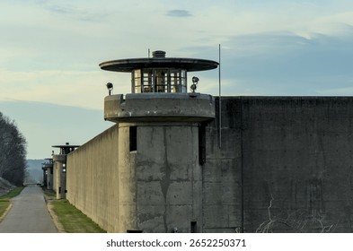 Fishkill Correctional Facility multi-security level prison in New York, United States wither guard tower at sunset (jail, prisoner, prisoners, crime)