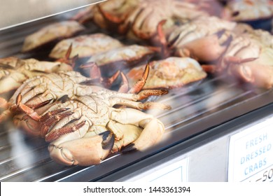 Fishmonger Shop Window Display Of Dressed Crabs For Sale In Cromer Norfolk UK