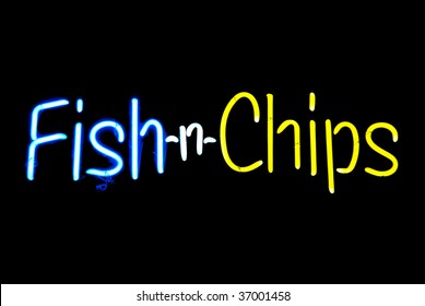 Fish-n-Chips neon sign isolated on black background