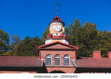 Fiskars, Finland, A Village, The Town Of Raseborg, In Western Uusimaa, Finland, With Wooden Houses, Clock Tower And Old Town Main Street Center