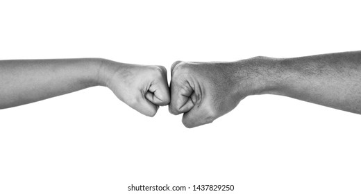 Fist Bump between Man and Boy. ISOLATED On WHITE BACKGROUND. Black And White. - Shutterstock ID 1437829250