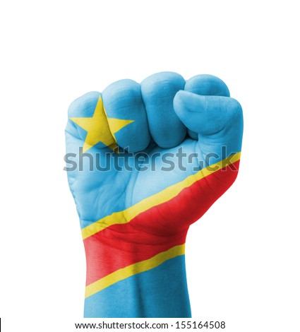Fist of Democratic Republic of the Congo flag painted, multi purpose concept - isolated on white background
