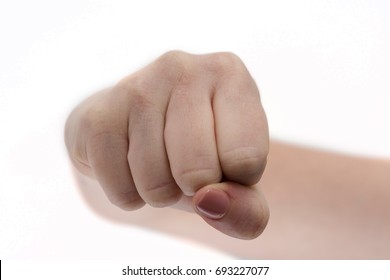 Fist. Girl fists clenched in anger. Woman's hands with fist gesture front side Isolated on white background. Hand gesture. Woman clenched fist ready to punch close-up. Self defense. Martial art boxing - Powered by Shutterstock