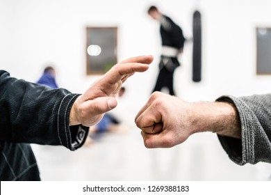 Fist Hands Slap At The Brazilian Jiu Jitsu Training