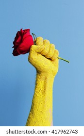 Fist With Red Rose, Old Propaganda Poster. They Shall Not Pass!