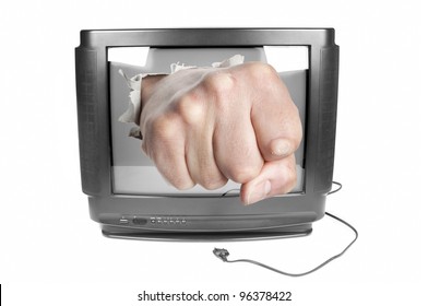 Fist Smashes TV Screen