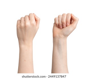 Fists raised up, front and back view, isolated on white background. - Powered by Shutterstock