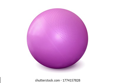 Fit Ball For Fitness, Yoga, Aerobics, Pilates, Gymnastic On White Background. Pink, Lilac Body Ball Isolated. Massage Relax, Physical Therapy