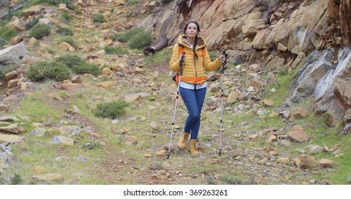 Fit Healthy Young Woman Hiking On A Trail