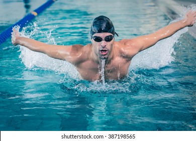 Fit Man Swimming In The Pool