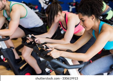 Fit People In A Spin Class At The Gym