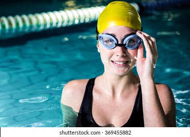 Fit Smiling Swimmer Woman Standing Swimming Stock Photo 369455882 ...