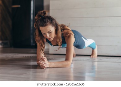 Fit Woman Doing Plank Exercise, Workout At Home