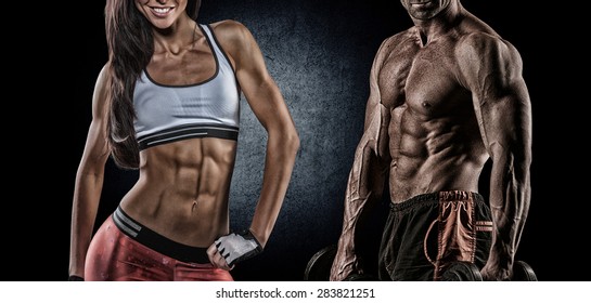 Fit Woman And Man Showing Her Perfect Abs