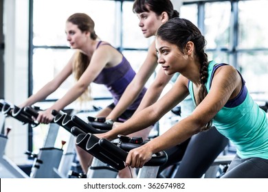 Fit Woman Working Out At Class In The Gym