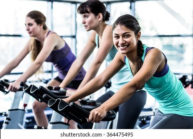 Fit Woman Working Out At Class In The Gym