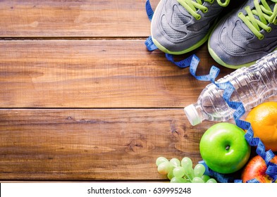 Fitness Concept With Healthy Food And Exercise