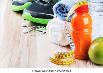 Fitness equipment and healthy nutrition  - Powered by Shutterstock