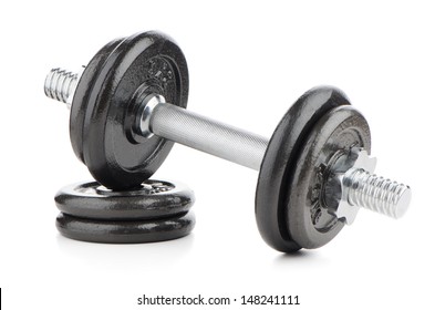 Fitness Exercise Equipment Dumbbell Weights On White Background.