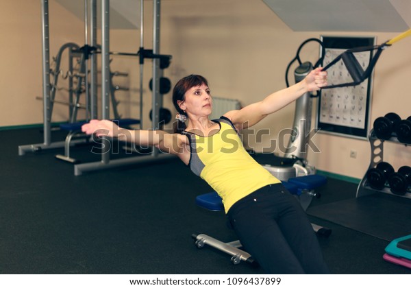 Fitness Exercises Woman Performs Exercise Bar Stock Photo Edit