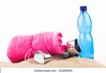 fitness gear on beach sand - Powered by Shutterstock