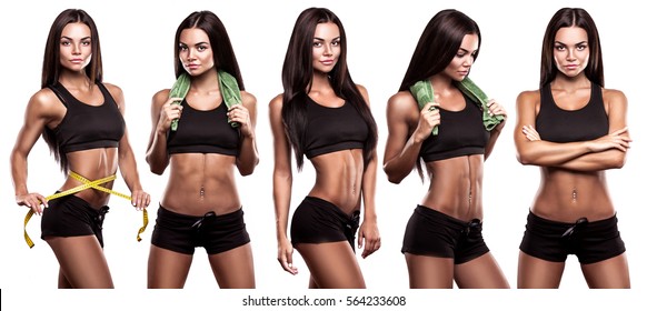 Fitness Girl On A White Background Collage