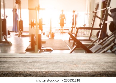fitness gym and wooden desk space - Shutterstock ID 288831218