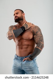 Fitness male model in studio - Shutterstock ID 2114625248