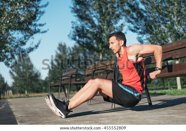 Fitness Man Doing Bench Triceps Dips Stock Photo Edit Now 455552809