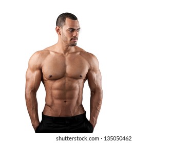 Fitness Man On White Background With Six Pack Abs