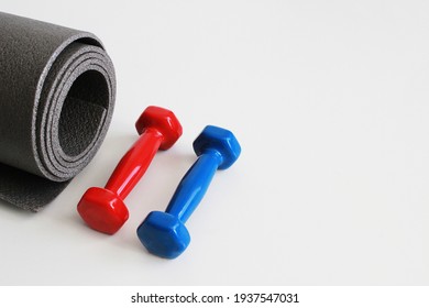 Fitness Mat And Dumbbells, Sports Equipment At Home