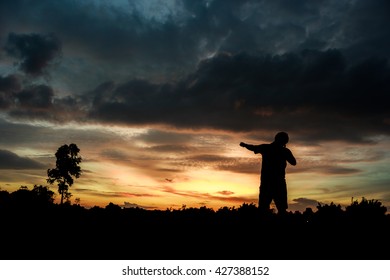 Fitness On Silhouette Sunrise Boy Workout Stock Photo (Edit Now) 427392703