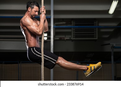 Fitness Rope Climb Exercise In Fitness Gym Workout