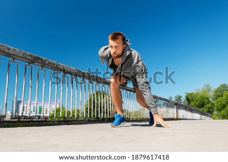 Similar – Image, Stock Photo runner running across the field with his dog